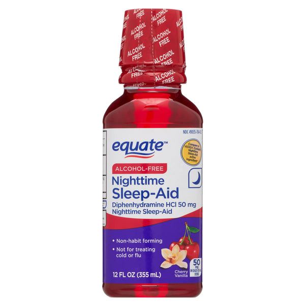 Alcohol-Free Diphenhydramine HCl Nighttime Sleep-Aid, Cherry Vanilla, 50 mg, 3 pack, 12fl oz per pack, plus 3 My Outlet Mall Resealable Storage Pouches