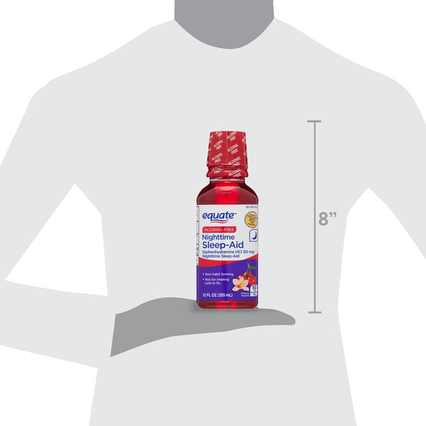 Alcohol-Free Diphenhydramine HCl Nighttime Sleep-Aid, Cherry Vanilla, 50 mg, 1 pack, 12fl oz, plus 3 My Outlet Mall Resealable Storage Pouches