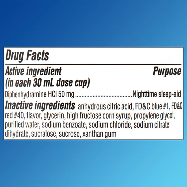 Alcohol-Free Diphenhydramine HCl Nighttime Sleep-Aid, Cherry Vanilla, 50 mg, 1 pack, 12fl oz, plus 3 My Outlet Mall Resealable Storage Pouches