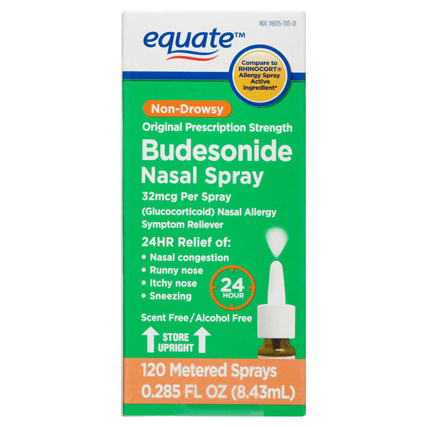 Allergy Relief 24-Hour Non-Drowsy Budesonide Nasal Spray 32mcg, 120 sprays, 3 pack, 0.285fl oz per pack, plus 3 My Outlet Mall Resealable Storage Pouches