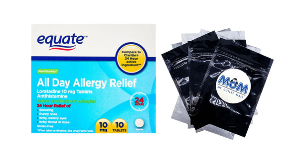 Allergy Relief Loratadine Tablets 10 mg, Antihistamine - 1 pack - 10 count - plus 3 My Outlet Mall Resealable Storage Pouches