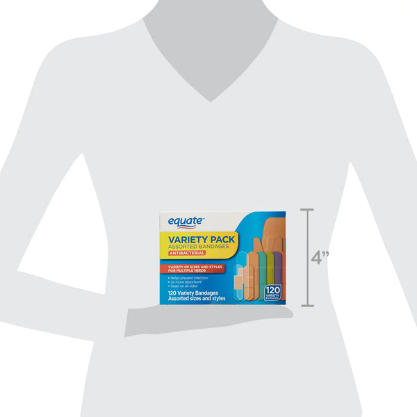 Antibacterial Assorted Bandages Variety Pack, 1 pack, 120 count, plus 3 My Outlet Mall Resealable Storage Pouches