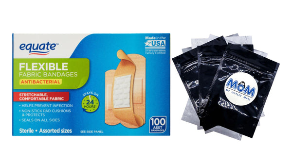 Antibacterial Flexible Fabric Bandages - 1 pack - 100 count - plus 3 My Outlet Mall Resealable Storage Pouches