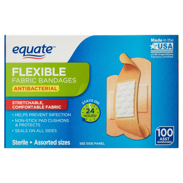 Antibacterial Flexible Fabric Bandages - 1 pack - 100 count - plus 3 My Outlet Mall Resealable Storage Pouches