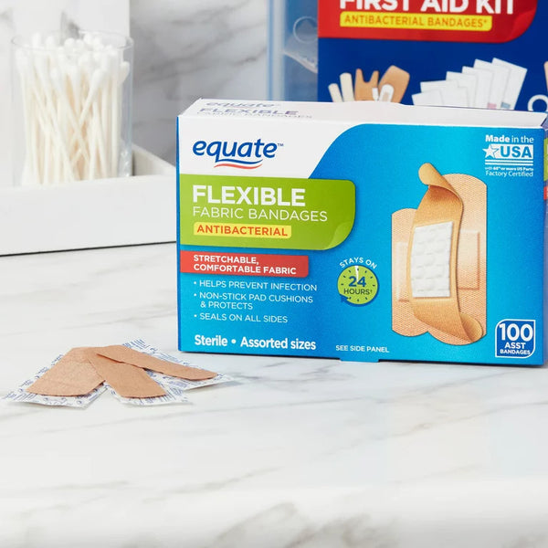 Antibacterial Flexible Fabric Bandages - 1 pack - 100 count - plus 3 My Outlet Mall Resealable Storage Pouches