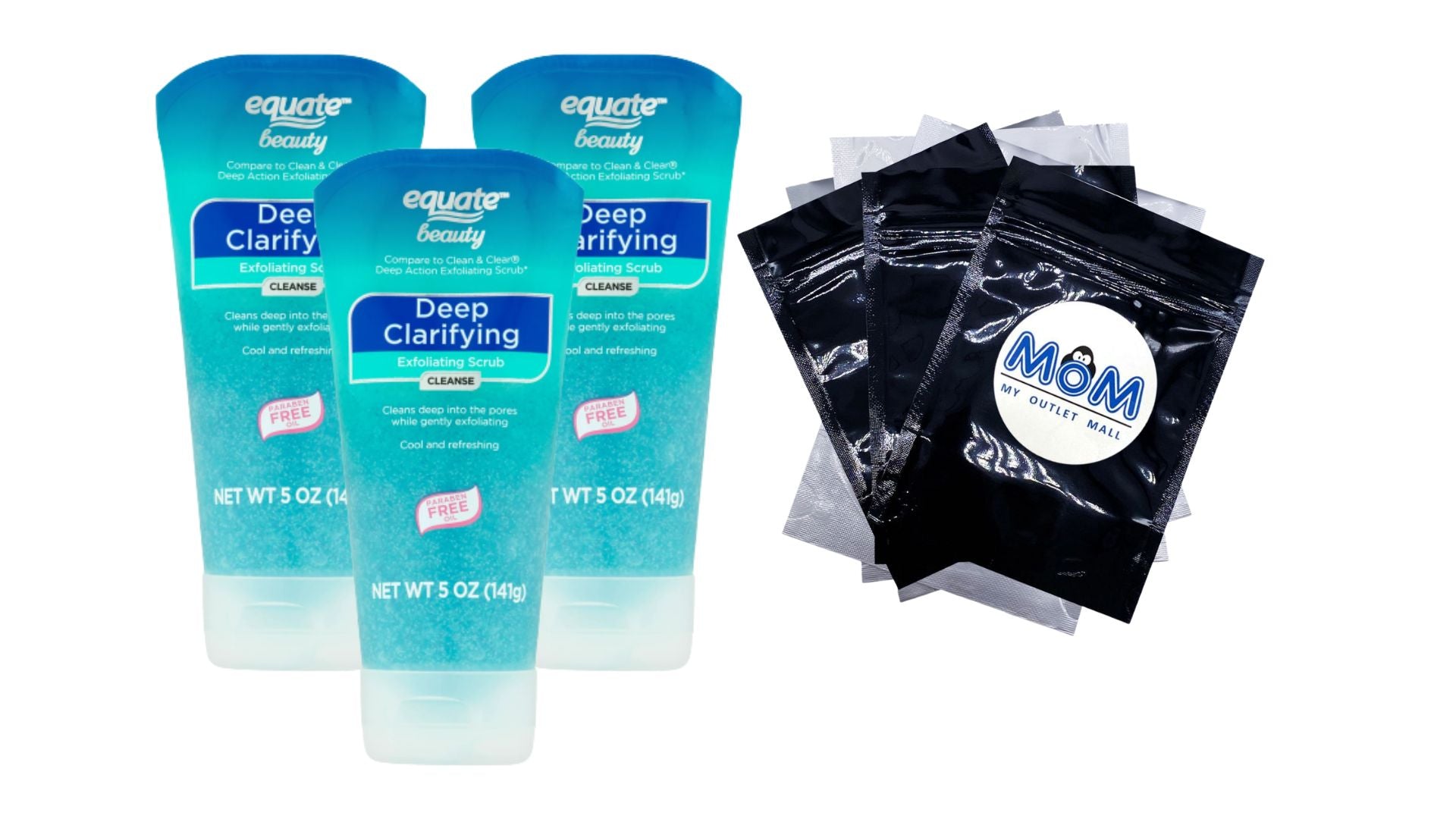 Deep Clarifying Exfoliating Scrub, 3 pack, 5 oz per pack, plus 3 My Outlet Mall Resealable Storage Pouches