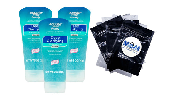 Deep Clarifying Exfoliating Scrub, 3 pack, 5 oz per pack, plus 3 My Outlet Mall Resealable Storage Pouches