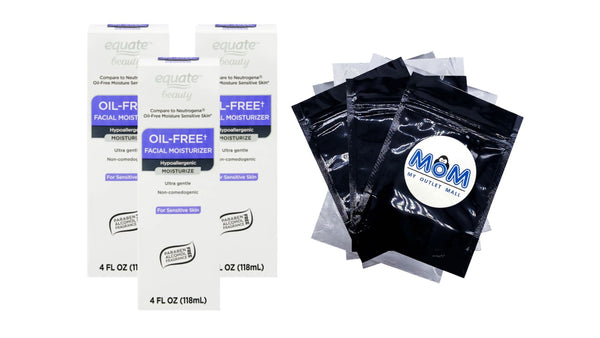 Oil-Free Facial Moisturizer for Sensitive Skin, 3 pack, 4fl oz per pack, plus 3 My Outlet Mall Resealable Storage Pouches
