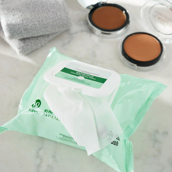 Sensitive Cleansing Facial Wipes, 2 pack, 40 wipes per pack, plus 3 My Outlet Mall Resealable Storage Pouches