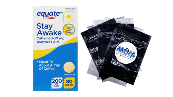 Caffeine Stay Awake Tablets 200 mg - 1 pack - 80 count - plus 3 My Outlet Mall Resealable Storage Pouches