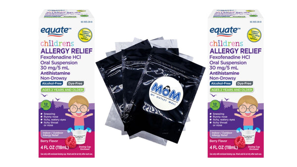 Children’s 12-Hour Allergy Relief Fexofenadine Liquid Berry Flavor, 2 pack, 4fl oz per pack, plus 3 My Outlet Mall Resealable Storage Pouches