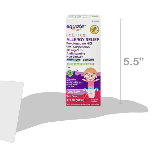 Children’s 12-Hour Allergy Relief Fexofenadine Liquid Berry Flavor, 1 pack, 4fl oz, plus 3 My Outlet Mall Resealable Storage Pouches