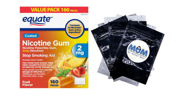 Coated Nicotine Gum 2 mg, Fruit Flavor, Stop Smoking Aid, 1 pack, 160 count, plus 3 My Outlet Mall Resealable Storage Pouches