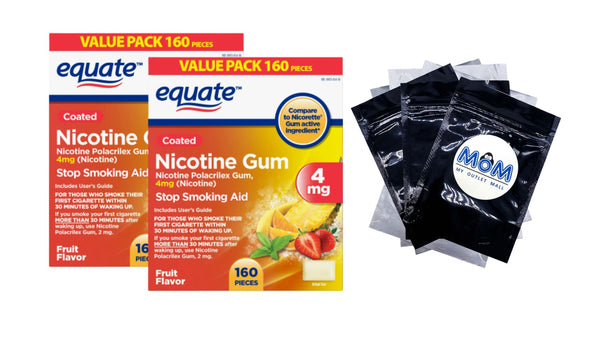 Coated Nicotine Polacrilex Gum, 4 mg, Fruit Flavor, Stop Smoking Aid, 2 pack, 160 count per pack, plus 3 My Outlet Mall Resealable Storage Pouches