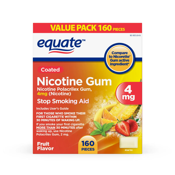 Coated Nicotine Polacrilex Gum, 4 mg, Fruit Flavor, Stop Smoking Aid, 3 pack, 160 count per pack, plus 3 My Outlet Mall Resealable Storage Pouches