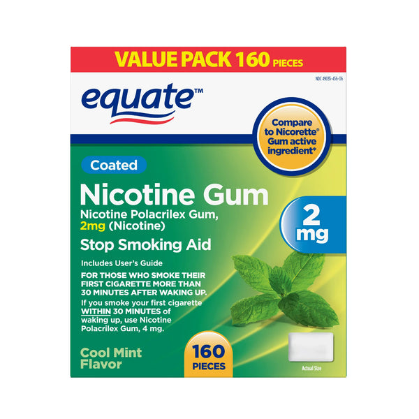 Coated Nicotine Polacrilex Gum 2 mg, Mint Flavor, Stop Smoking Aid, 2 pack, 160 count per pack, plus 3 My Outlet Mall Resealable Storage Pouches