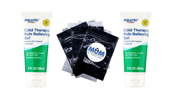 Cold Therapy Pain Relieving Gel Tube, 4% Menthol Analgesic, 2 pack, 3fl oz per pack, plus 3 My Outlet Mall Resealable Storage Pouches