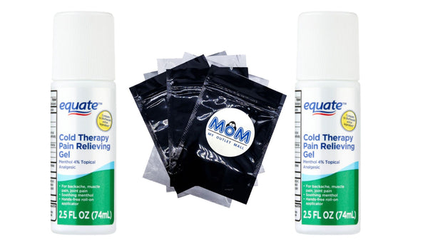 Cold Therapy Pain Relieving Roll On Gel, 4% Menthol Analgesic, 2 pack, 2.5fl oz per pack, plus 3 My Outlet Mall Resealable Storage Pouches