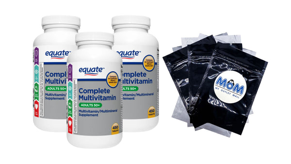 Complete Multivitamin or Multimineral Supplement Tablets, Adults 50+, 3 pack, 450 count per pack, plus 3 My Outlet Mall Resealable Storage Pouches
