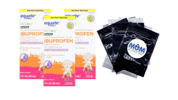 Concentrated Infants' Drops Ibuprofen Oral Suspension, Berry Flavor, 3 pack, 1fl oz per pack, plus 3 My Outlet Mall Resealable Storage Pouches
