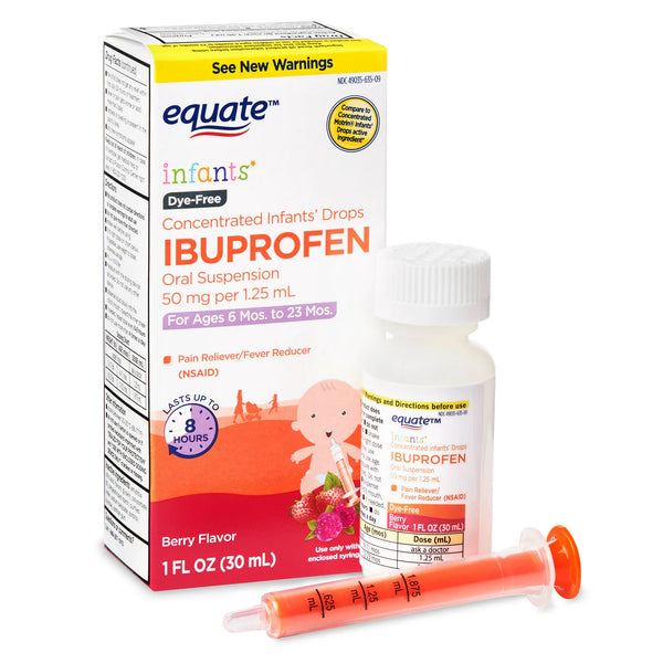 Concentrated Infants' Drops Ibuprofen Oral Suspension, Berry Flavor, 3 pack, 1fl oz per pack, plus 3 My Outlet Mall Resealable Storage Pouches