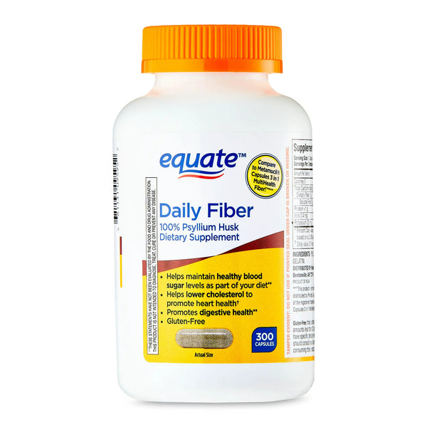 Daily Fiber, 100% Psyllium Husk Dietary Supplement Capsules, 1 pack, 300 count, plus 3 My Outlet Mall Resealable Storage Pouches