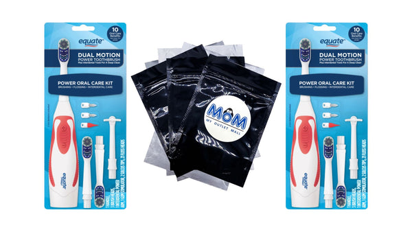 Dual Motion Power Oral Care Kit with Interdental Tools, Soft Bristles, 2 pack, 1 count per pack, plus 3 My Outlet Mall Resealable Storage Pouches