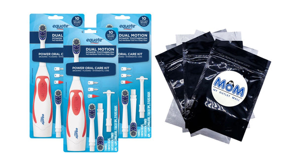 Dual Motion Power Oral Care Kit with Interdental Tools, Soft Bristles, 3 pack, 1 count per pack, plus 3 My Outlet Mall Resealable Storage Pouches