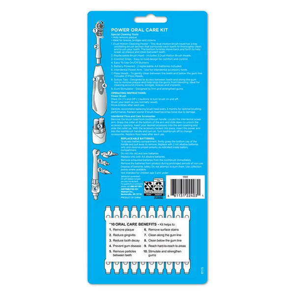 Dual Motion Power Oral Care Kit with Interdental Tools, Soft Bristles, 3 pack, 1 count per pack, plus 3 My Outlet Mall Resealable Storage Pouches