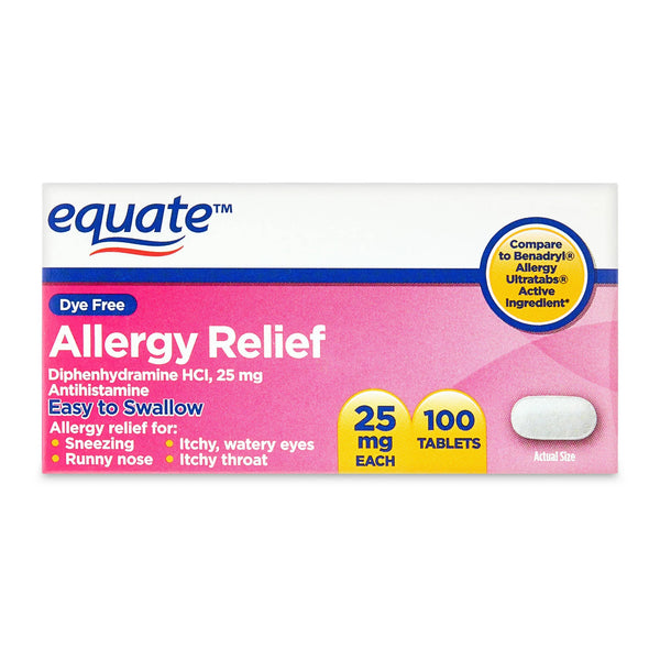 Dye-Free Allergy Relief Medicine 25mg, 3 pack, 100 count per pack, plus 3 My Outlet Mall Resealable Storage Pouches