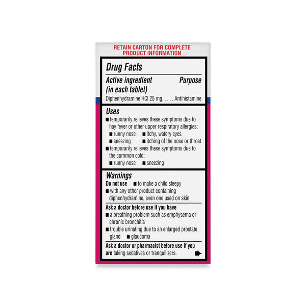 Dye-Free Allergy Relief Medicine 25mg, 2 pack, 100 count per pack, plus 3 My Outlet Mall Resealable Storage Pouches