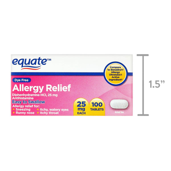 Dye-Free Allergy Relief Medicine 25mg, 3 pack, 100 count per pack, plus 3 My Outlet Mall Resealable Storage Pouches