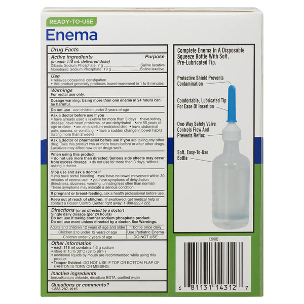 Enema Sodium Phosphates Saline Laxative, 3 pack, 4.5fl oz per pack, plus 3 My Outlet Mall Resealable Storage Pouches