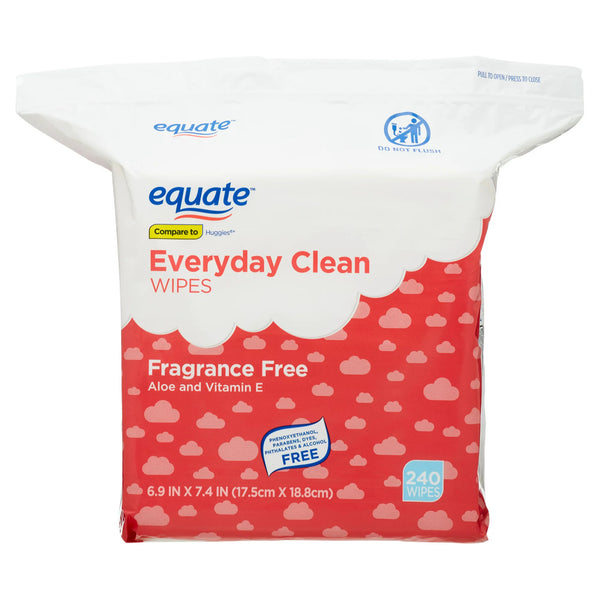 Everyday Clean Aloe Wipes, Resealable Pack, 2 pack, 240 total wipes per pack, plus 3 My Outlet Mall Resealable Storage Pouches