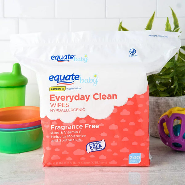 Everyday Clean Aloe Wipes, Resealable Pack, 2 pack, 240 total wipes per pack, plus 3 My Outlet Mall Resealable Storage Pouches