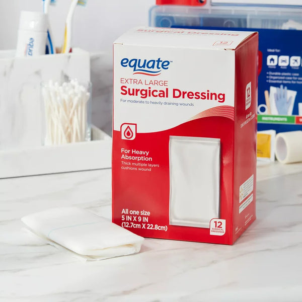 Extra Large Absorbent Surgical Dressing, For Moderate to Heavy Wounds, 1 pack, 12 count, plus 3 My Outlet Mall Resealable Storage Pouches