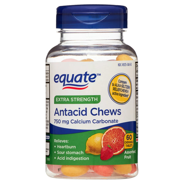 Extra Strength Heartburn Plus Antacid Relief Chews Assorted Fruit, 3 pack, 60 count per pack, plus 3 My Outlet Mall Resealable Storage Pouches