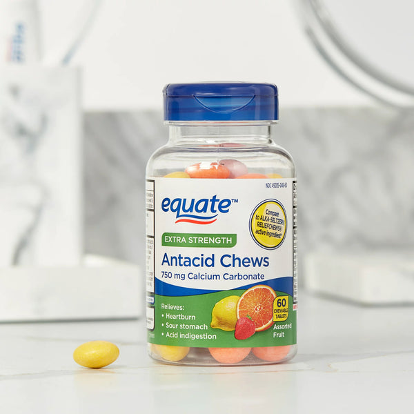Extra Strength Heartburn Plus Antacid Relief Chews Assorted Fruit, 3 pack, 60 count per pack, plus 3 My Outlet Mall Resealable Storage Pouches