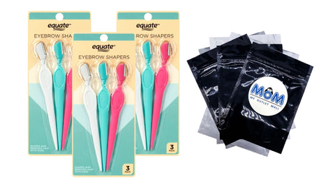 Eyebrow Shapers, 3 pack, 3 count per pack, plus 3 My Outlet Mall Resealable Storage Pouches