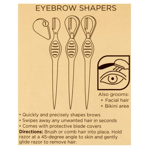 Eyebrow Shapers, 3 pack, 3 count per pack, plus 3 My Outlet Mall Resealable Storage Pouches