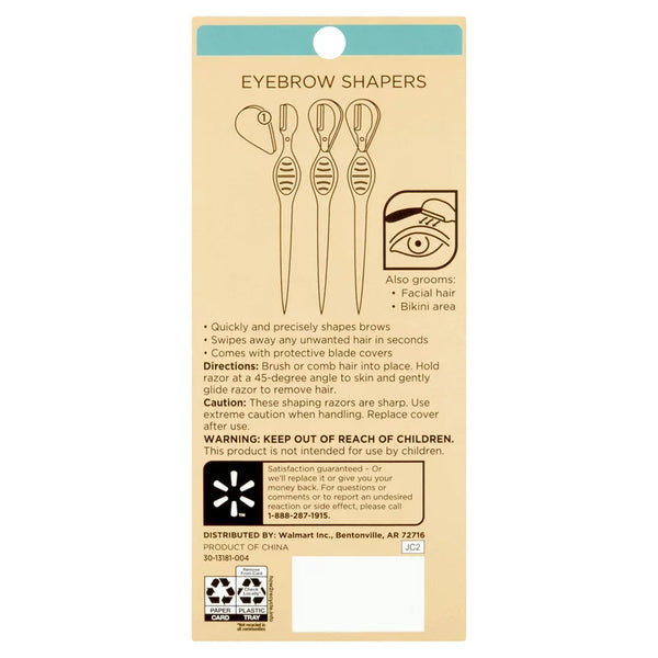 Eyebrow Shapers, 3 pack, 3 count per pack, plus 3 My Outlet Mall Resealable Storage Pouches