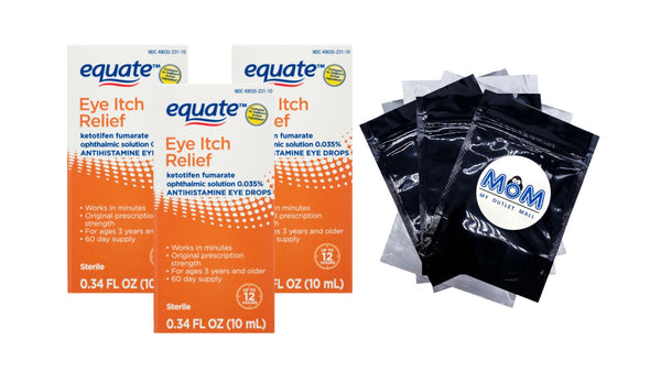 Eye Itch Relief, 3 pack, 0.34fl oz per pack, plus 3 My Outlet Mall Resealable Storage Pouches