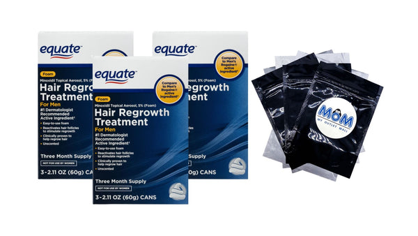 Hair Regrowth Treatment Minoxidil Topical Aerosol, 5 % Foam, 3-Month Supply, 3 pack, 2.11 oz 3 Piece per pack, plus 3 My Outlet Mall Resealable Storage Pouches