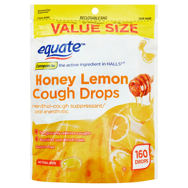 Value Size Honey Lemon Cough Drops with Menthol, 1 pack, 160 count, plus 3 My Outlet Mall Resealable Storage Pouches