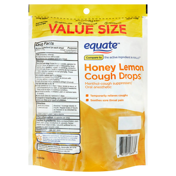Value Size Honey Lemon Cough Drops with Menthol, 1 pack, 160 count, plus 3 My Outlet Mall Resealable Storage Pouches