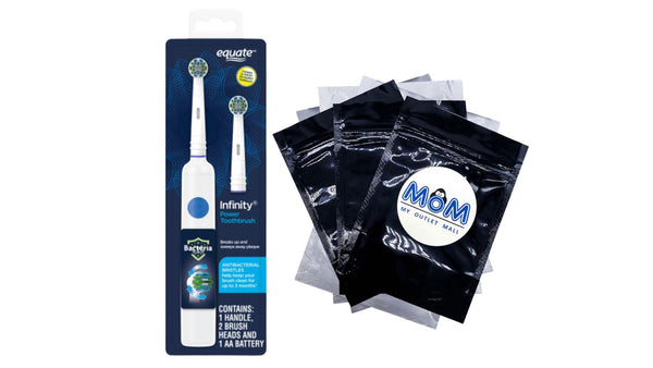 Infinity Power Toothbrush with Bacteria Defense Bristles and EasyFlex Replacement Brush Head, 1 pack, 1 count, plus 3 My Outlet Mall Resealable Storage Pouches