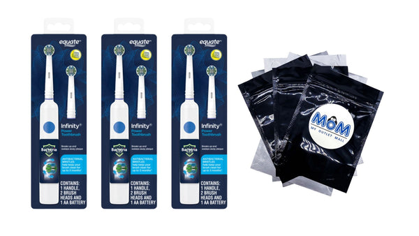 Infinity Power Toothbrush with Bacteria Defense Bristles and EasyFlex Replacement Brush Head, 3 pack, 1 count per pack, plus 3 My Outlet Mall Resealable Storage Pouches