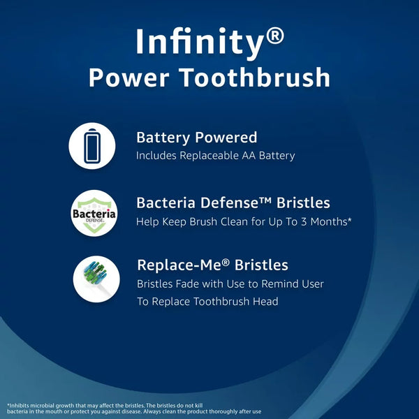 Infinity Power Toothbrush with Bacteria Defense Bristles and EasyFlex Replacement Brush Head, 1 pack, 1 count, plus 3 My Outlet Mall Resealable Storage Pouches