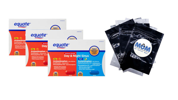 Maximum Strength Day & Night Sinus Relief Caplets, 3 pack, 20 count per pack, plus 3 My Outlet Mall Resealable Storage Pouches