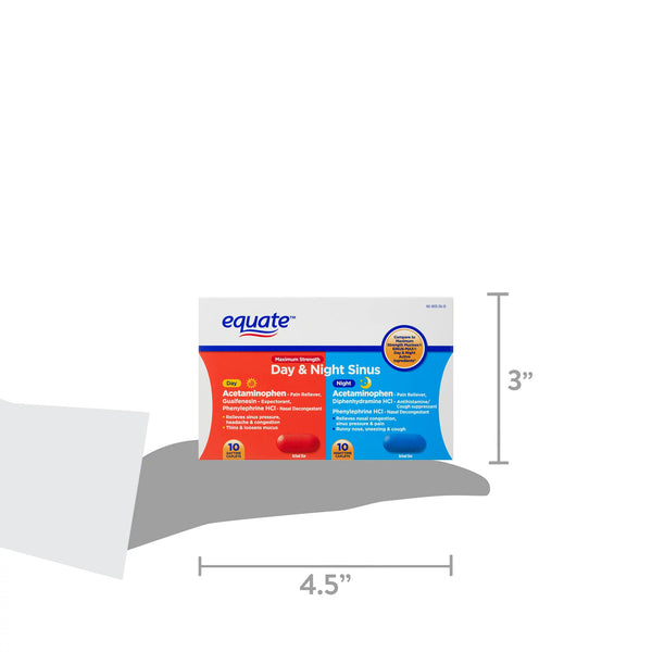 Maximum Strength Day & Night Sinus Relief Caplets, 3 pack, 20 count per pack, plus 3 My Outlet Mall Resealable Storage Pouches